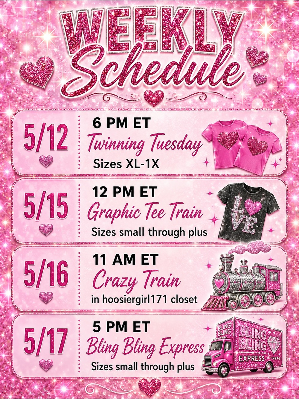Zany’s Weekly Live Show Schedule!!! 💜💜💜💜